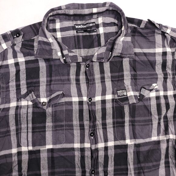 Ecko Unltd Madras Flannel Casual Button Up Shirt Mens Size Extra Large XL Gray - Picture 1 of 9